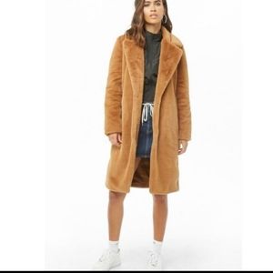 NWT camel teddy bear faux fur open coat
